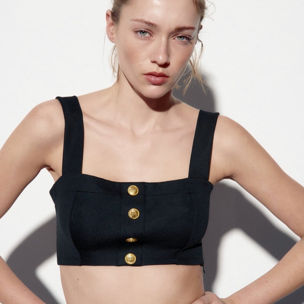Zara limited edition textured buttoned crop top